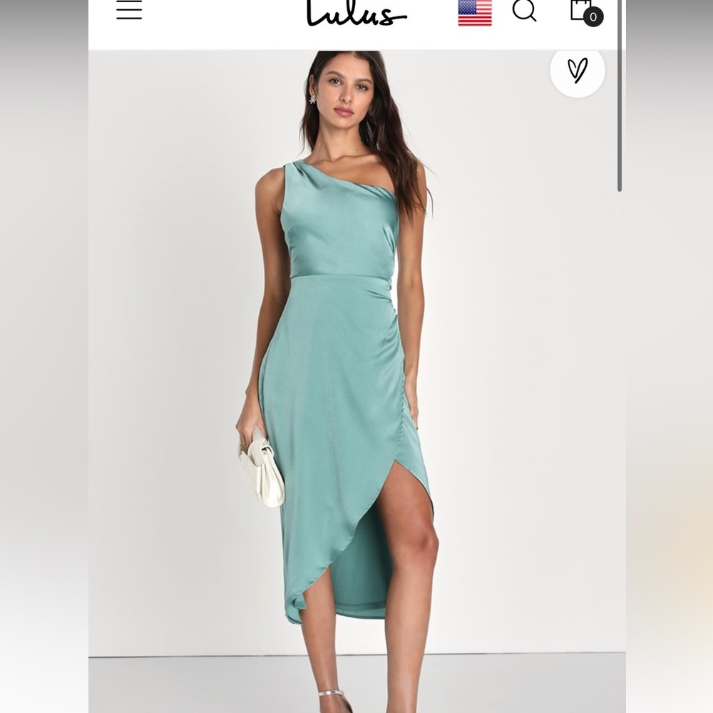 Lulu’s Aesthetic of Elegance Dark Sage Ruche One-Shoulder Midi Dress